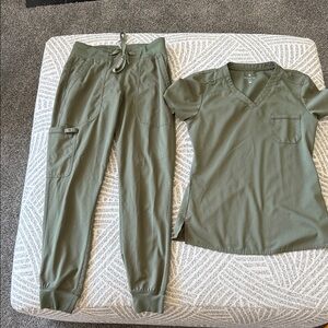 Med Couture Sage Green Scrub Top and Joggers